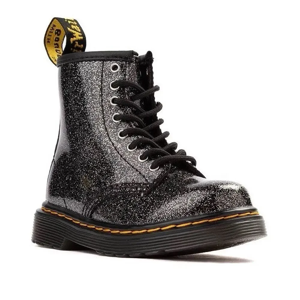 Dr. Martens Junior 1460 Glitter Leather Boots Black & Silver Kids Size 3 AW004